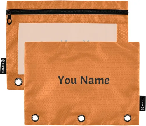 Vista 19 de Estuche naranja para carpeta de 3 anillas, paquete de 2 bolsas para lápices con ventana transparente con cremallera y ojales reforzados, estuche