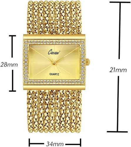 Vista 3 de Weicam Pulsera de cristal simple para mujer, pulsera analógica de cuarzo, regalos para damas, Oro, Movimiento de cuarzo