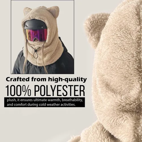 Vista 6 de Máscara de esquí con capucha de animal lindo pasamontañas calentador de cara con orejas de oso unisex para hombres, mujeres y niños, ideal