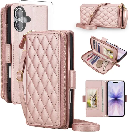 Vista 65 de Asuwish Funda compatible con iPhone 6/6s/7/8/SE 2020 2022 con cremallera y bloqueo RFID, protector de pantalla, correa cruzada i6 i7 i8 7s 8s SE2020