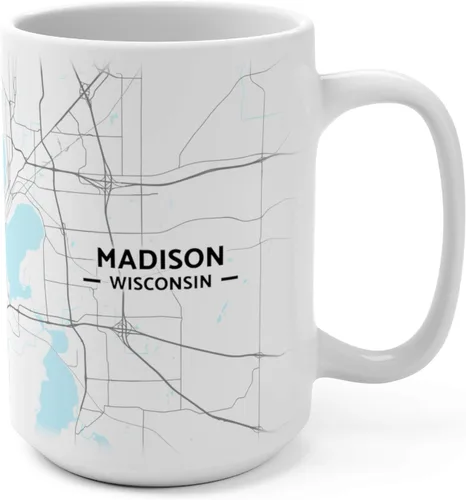 Vista 4 de Madison, Wisconsin WI Map Mug (11 oz)
