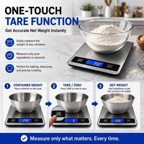 Vista 3 de Báscula de alimentos de cocina de 33 libras/33.1 lbs, báscula digital de alta precisión de 0.04 oz con temporizador y pantalla LCD retroiluminada