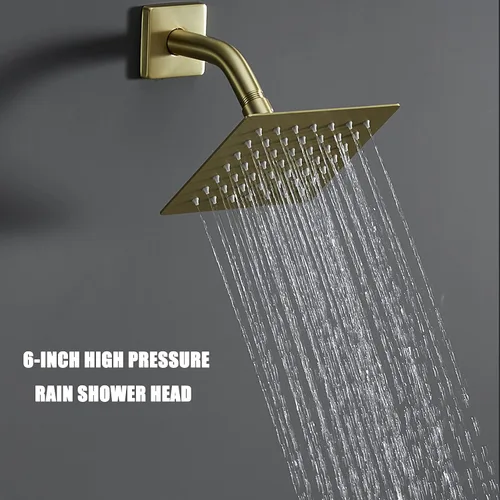 Vista 4 de SOOOHOT Accesorios de ducha dorados cepillados, juego de grifo de bañera y ducha con cabezal de ducha dorado de 6 pulgadas y boquilla de tina, juego