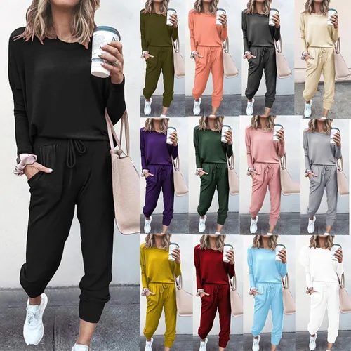 Vista 7 de Bidobibo Lounge Sets for Women 2 Piece 2023 Two Piece Outfits Jogger Set Long Sleeve Sweatshirt and Long Pants with Pockets
