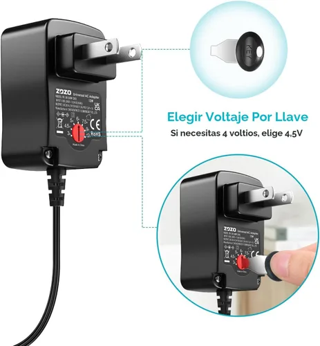 Vista 4 de Cargador CA universal Zozo multi voltaje para artículos electrónicos del hogar