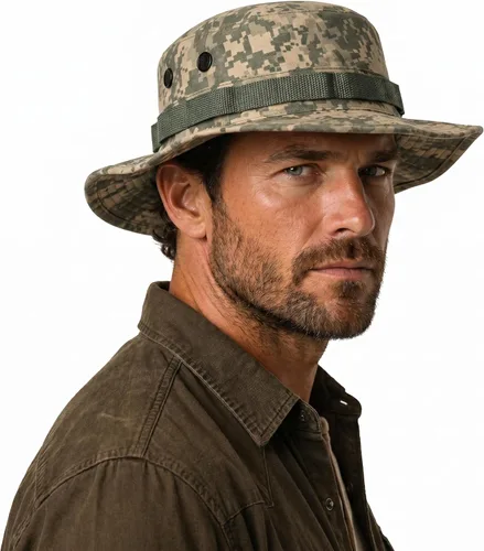 Vista 3 de Sombrero táctico Boonie Militar Sombrero Sombrero Camo Digital o Sólido Ala Ancha Sol Pesca Bush Booney Caza Headwear ACU Digital Camo