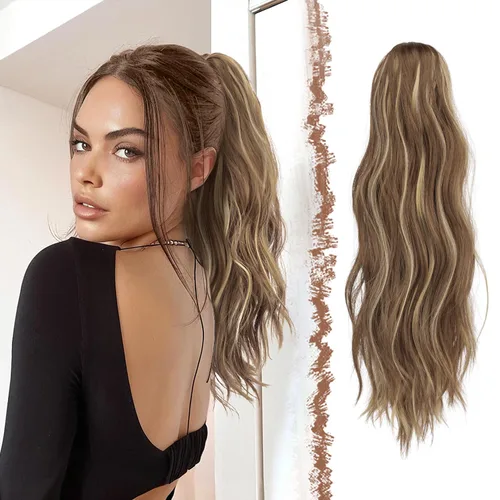 Vista 12 de FESHFEN Extensiones de Cola de Caballo, Pieza de Cabello de Cola de Caballo Larga con Pinza de Garra, Pieza de Cabello Sintético de Colas de Caballo