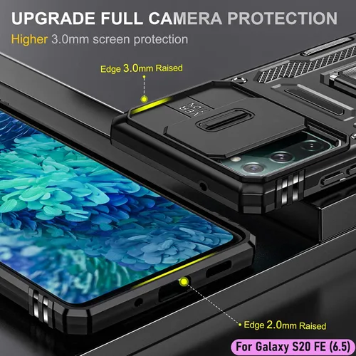 Vista 6 de Funda resistente para Samsung Galaxy S20 FE (5G), protección híbrida de goma de doble capa de grado militar con protector de cámara deslizante