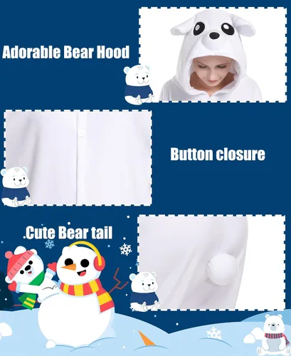 Vista 3 de Oiziuzio Pijama mameluco de oso para adultos, disfraz de oso para Halloween, Navidad, cosplay, ropa de descanso, ropa de hogar, para mujeres