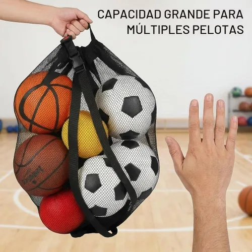 Vista 5 de Large Mesh Ball Bag for Basketball Soccer Storage Heavy Duty, Holds 6-8 Basketballs, Side Handle, Drawstring Closure