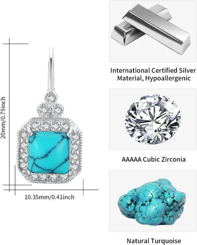 Vista 5 de BDL Genuine Turquoise Jewelry for Women, Sterling Silver Earrings and Necklaces for Women, Leverback Dangle Drop Earrings Jewelry