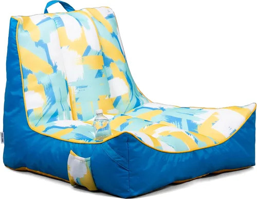 Vista 17 de Big Joe flotador Captain's Caddie sin necesidad de inflar para piscina con portavasos, hibisco tropical y aqua de doble lado con malla, tela