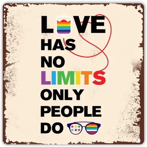Vista 7 de UFunhome Letrero de hojalata con texto en inglés «Love Has No Limits Only People D», letrero de hojalata de pared con texto en inglés «Love Has No