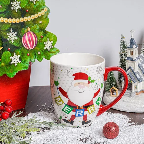 Vista 6 de Topadorn Juego de 4 Tazas Navideñas, Tazas de Café Festivas con Asa, Tazas de Café de Cerámica de 18 oz - Regalo para Familia y Amigos, Ideal