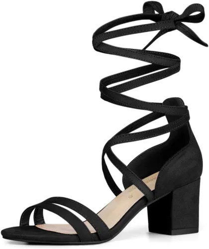 Vista 19 de Allegra K Sandalias con cordones y tacón de bloque de color con punta Beige