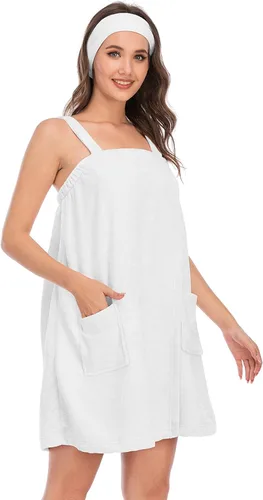 Vista 118 de Veseacky Toalla de baño para mujer con bolsillo, bata de spa ajustable y diadema facial