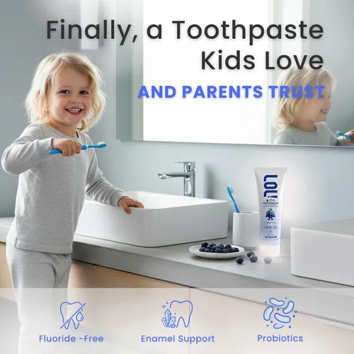 Vista 6 de LOL - Pasta de dientes para niños, sin flúor, pasta de dientes nano hidroxiapatita, probióticos, pasta dental de xilitol para niños