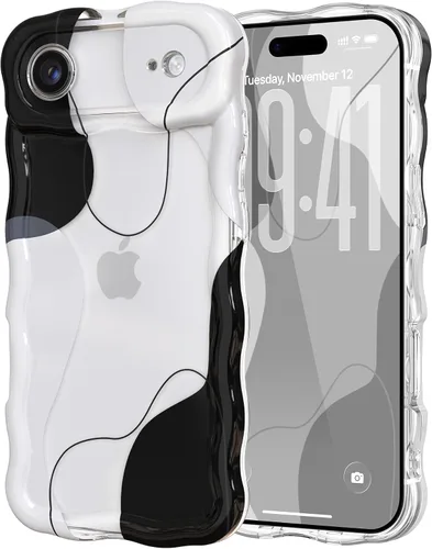 Vista 64 de DEFBSC Funda para iPhone 15 con bonito diseño ondulado, color negro