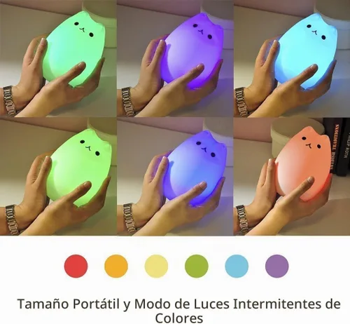 Vista 2 de WoneNice Linda luz nocturna de gatito, bonita lámpara de silicona recargable con blanco cálido y modos de respiración de 7 colores, control
