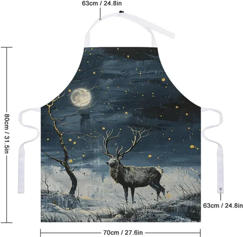 Vista 2 de MUSM Apron for Adults - 27.6 X 31.5 Inch, Heavy-Duty Polyester Aprons with Two Large Pockets, Waterproof Painting Under Moonlight Kitchen Apron for