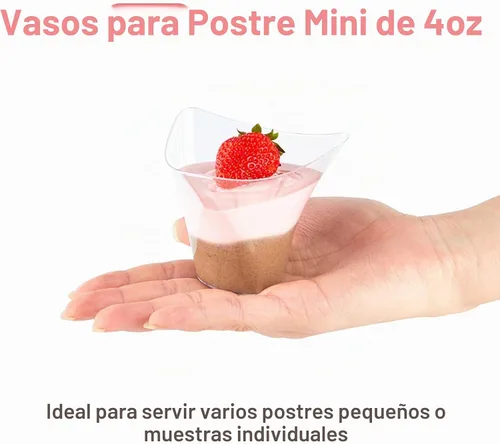 Vista 4 de Mini tazas triangulares de postre con cucharas, 4 onzas, paquete de 50