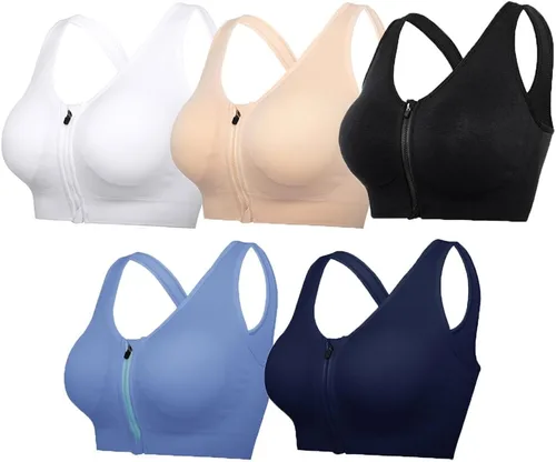 Vista 12 de Medium Support and Removable Pad Tank Top Racerback Post Surgery Sports Bras for Women Albaricoque/Negro/Gris
