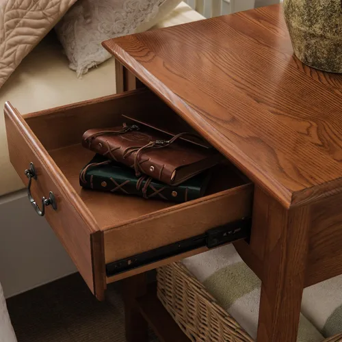 Vista 6 de Leick Home Salem Mesita de noche, mesa auxiliar, 22 pulgadas, roble mediano MEDIUM OAK