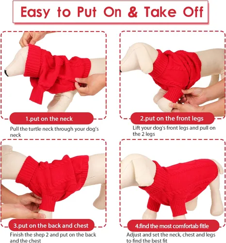 Vista 94 de Queenmore - Suéter de punto trenzado con cuello alto para perros pequeños, para climas fríos, para chihuahua, bulldog, teckel, carlino y yorkie, XS