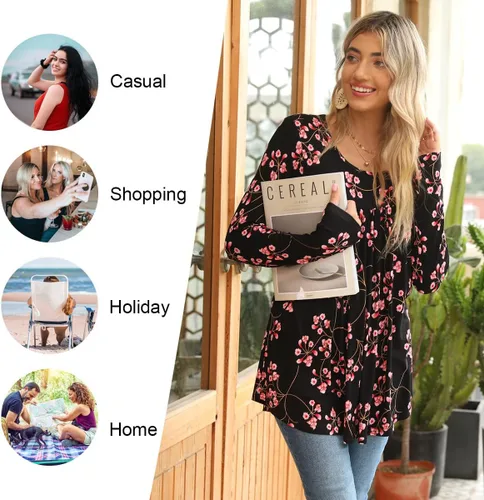 Vista 4 de LONGYUAN 2023 - Blusa de manga larga para mujer, estilo casual, holgada, holgada, cómoda, elástica, linda
