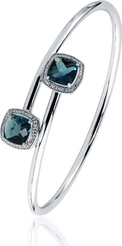 Vista 2 de Pulsera de plata de ley con topacio azul Londres y halo de diamantes de corte cojín (4 ct TGW)