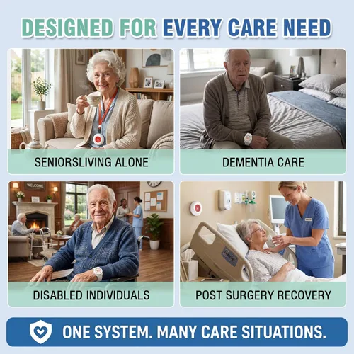 Vista 3 de Daytech Botón de llamada inalámbrico del localizador del cuidador para ancianos en el hogar Sistemas de alerta de vida para personas mayores