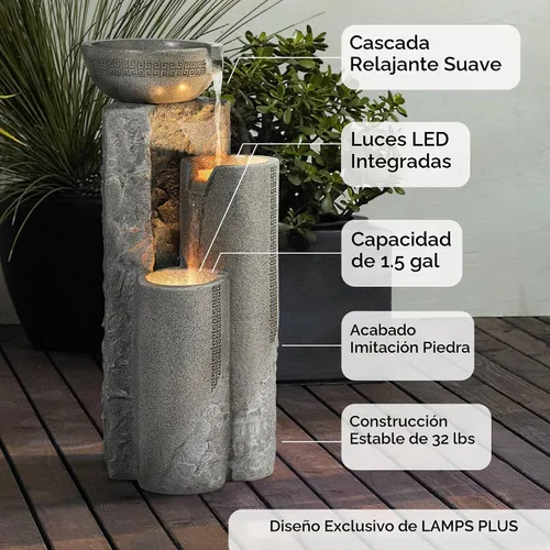 Vista 3 de Cuenco y columnas de mármol sintético, 34 1/2" de alto, fuente para interiores y exteriores