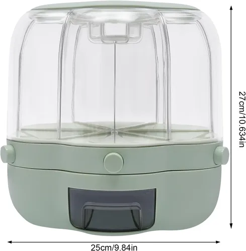 Vista 4 de Dispensador de granos para encimera, dispensador de almacenamiento de alimentos giratorio de 360°, dispensador de granos para el hogar, contenedor