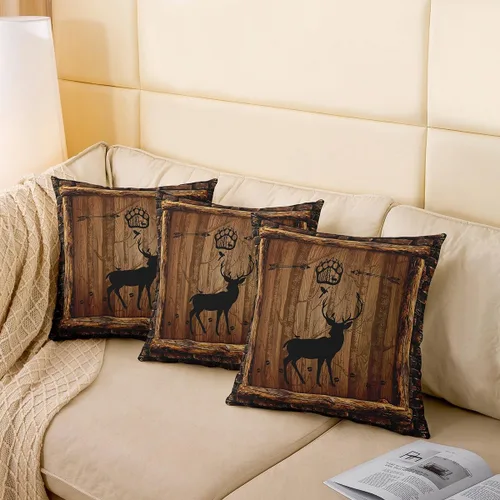 Vista 4 de Feelyou Juego de 2 fundas de cojín cuadradas lindas con diseño de ciervos - 16 x 16 pulgadas, fundas de almohada reversibles con huella de pata