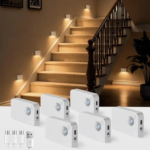Vista 11 de L LOHAS LED Luz nocturna con sensor de movimiento, luces de escalera para Blanco
