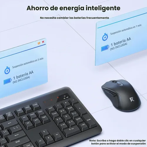 Vista 5 de Redragon Combo de teclado y mouse inalámbricos, teclado ergonómico de computadora de tamaño completo de 2.4 G con mouse inalámbrico ajustable DPI
