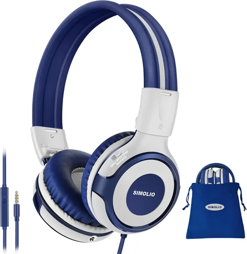Vista 12 de SIMOLIO Auriculares para niños con 75 dB, 85 dB, 94 dB de volumen limitado y compartido, auriculares para niñas con micrófono, auriculares duraderos