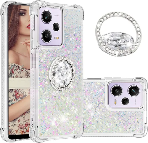Vista 8 de CCSmall Funda transparente con purpurina para Xiaomi Redmi Note 12 Pro 5G, cubierta brillante de arena movediza líquida con soporte de anillo de Con