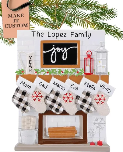 Vista 18 de Adorno personalizado para familia grande de 10 personas 2025 Personalización gratuita en 24 horas Adornos navideños de chimenea grabados