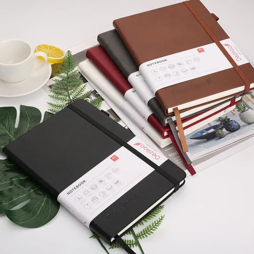 Vista 2 de Cuadernos forrados para diario, con lazo para bolígrafo. Cuadernos de tapa dura para trabajo, papel grueso de 100 Gsm con bolsillo