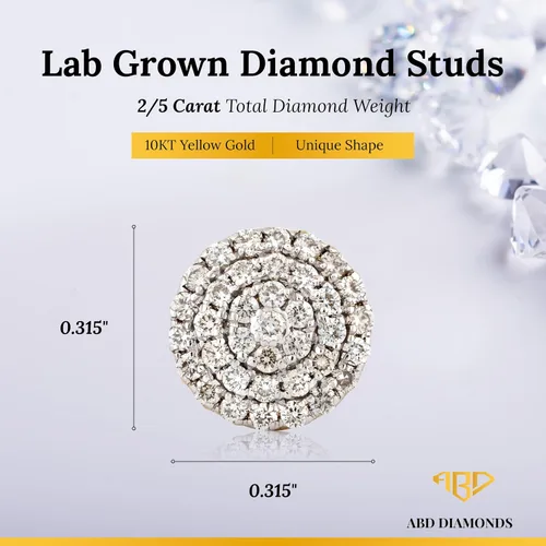 Vista 5 de ABD Diamonds 10KT Gold Round Shape Lab-Grown Diamond Stud Earrings for Women, Fine Diamond Jewelry Gifts for Her, H,I Color, VS Clarity, 0.40 Carats