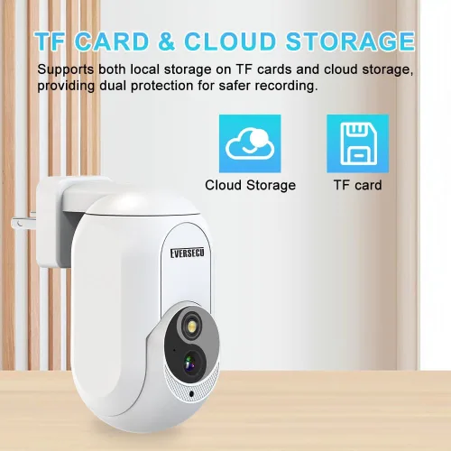 Vista 5 de EVERSECU Cámara de seguridad PTZ inalámbrica 2K Plug&Play, enchufe de toma de corriente incorporado, detección de movimiento, seguimiento automático