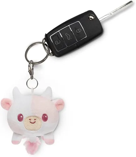 Vista 2 de TeeTurtle Llavero con dije de peluche Vaca rosa claro feliz