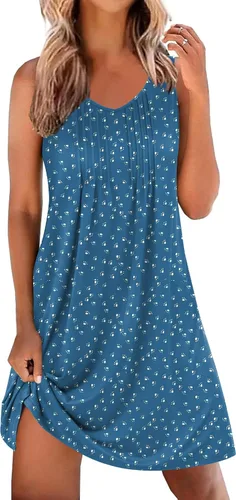 Vista 15 de Ekouaer Camisones para Mujeres Sin Mangas Camisa de Dormir Tipo Tank Camisón Cuello en V Camisola Plisada Camisa de Noche Vestido de Dormir Suave