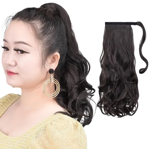 Vista 47 de Extensiones de cola de caballo negras, colas de caballo rizadas con clip, 22 pulgadas, 3.5 onzas, extensión de cabello sintético envolvente del pelo