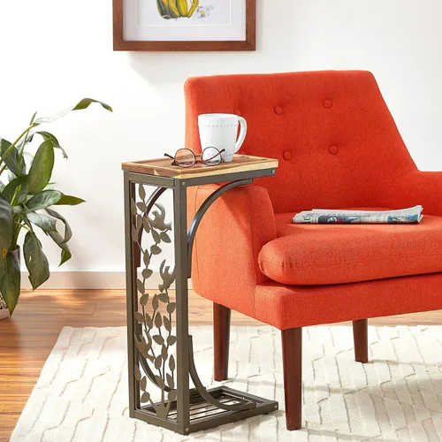 Vista 2 de Trademark Innovations Mesa lateral de 2 pies con tapa de madera de acacia y diseño de pájaro