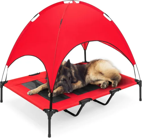Vista 9 de Cama de malla elevada para perro Best Choice Products, con toldo desmontable, bolsa de viaje, tela transpirable., 30 pulgadas, Rojo