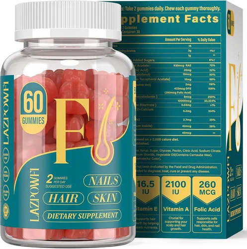 Vista 8 de Gomitas de biotina, vitaminas para la piel y las uñas para hombres y mujeres, vitamina B7 vegana, apoya el crecimiento del cabello y uñas más