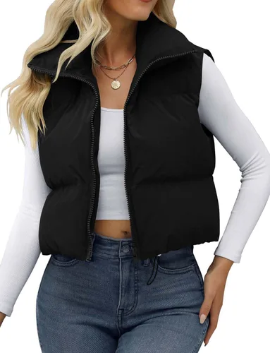 Vista 2 de JZC Women's Crop Puffer Vest Lightweight Sleeveless Jacket 2023 Fashion Winter Outerwear Padded Gilet