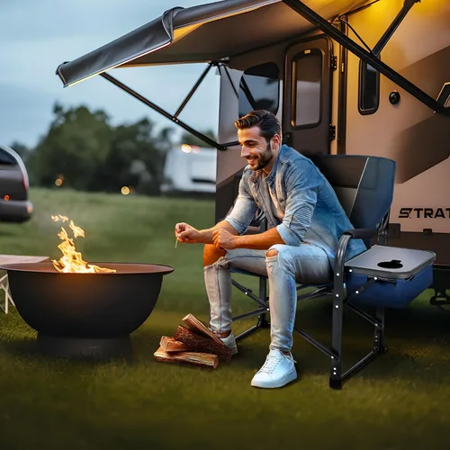 Vista 2 de LET'S CAMP Silla de director plegable de gran tamaño para exteriores, silla de campamento resistente con mesa auxiliar y bolsa enfriadora